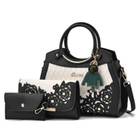 2024 Female Composite Bags Hollow Out Ombre Handbag Floral Print Shoulder Bag Ladies Pu Leather Casual Tote Bags Vintage Bolsa