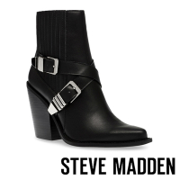 STEVE MADDEN-SCRIPTER 交叉帶粗跟楔型短靴-黑色