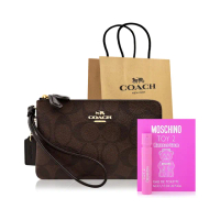 【COACH】馬車大C PVC雙層手拿包+MOSCHINO 品牌經典隨身小香水(巧克力色)