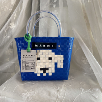♥Hand- Vegetable Basket Bag Black marniˉand White Grid  Bag Ladies Handbag Hand Bag Beach Bag Vacati