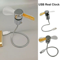 LED Clock Fan Time Temperature Display Mini Cooling Flashing Fan DC 5V Hand Mini USB Fan Portable Gadgets for Laptop PC Notebook