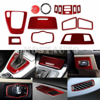 For BMW 3 Series E90 E92 Red Carbon Fiber Interior Accessories Kit Cover Trim 2005-2012 14pcs Interior Whole Kit