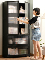 【免運】 書柜現代簡約帶門防塵格子柜實木書架窄柜置物落地儲物柜組合立柜