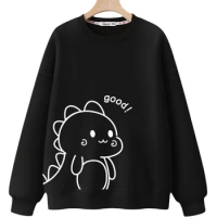 Round Neck Women's Sweatshirt Dinosaur Graphic Print Sweatshirt Autumn Tops Casual Female Clothing Ladies Anime Hoodies Women's
