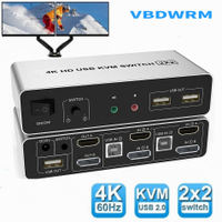 2X2 DisplayPort HDMI KVM Switch 4K 60Hz Dual Monitor KVM Switch Extended Display 2จอภาพ2คอมพิวเตอร์ KVM Switcher สำหรับ PC แล็ปท็อป