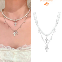 Dây Chuyền Ngọc Trai Giả Và Charm Thánh Giá  Vòng Cổ Layer Nữ  Phụ Kiện Đi Tiệc, Đi Chơi