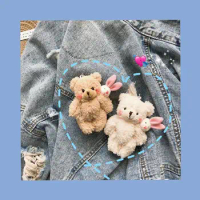 20cps 13cm Cute Angel Wings Bear Dolls Bunny Blush Bear Plush Keychain Cute Animal Stuffed Toy School Bag Pendant For Girl Gifts