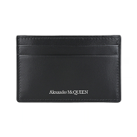 ALEXANDER McQUEEN印花白字LOGO皮革4卡開放式名片卡夾(黑)