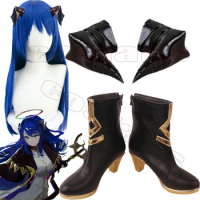 Game Arknights Mostima Horns Cosplay Shoes Boots Anime ChuMei luxury Blue Wigs Halloween Arknights Mostima Clothes Dress Gifts