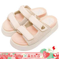 【Ann’S】HELLO KITTY X Ann’S進階厚底涼鞋2.0!雙帶滿版烙印異材質拼接涼拖鞋4.5cm(杏)