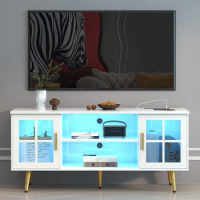 LVSOMT Modern TV Stand with Storage, Entertainment Center Cabinet for Living Room, Media Console with 24 Color Lights (Pearl