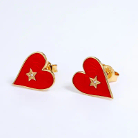 Anting-anting Wanita, Fesyen, Rekaan Titisan Minyak, Hati Merah dan Zirkon Putih, Perak 925, Kad Ker