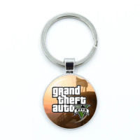 20 Style PS4 GTA 5 Game Key chains Grand Theft Auto 5 Glass Dome Keychains Handmade Pendants Keyring Jewelry Birthday Gift