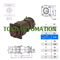 P40 P40K2Q 40mm 9Pin 500V 25A 9 Pin 9 Core Aviation Circular Connector SX62