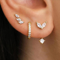 3 Pair Earrings Set For Women Wheat Grain Shape CZ Stud Earrings Huggie Earrrings Earrings Set