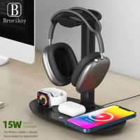 15W 4 In 1 Wireless Charging Induction Charger Stand For IPhone 13 12 Pro X XS Max XR 8 Airpods Pro Apple Watch Headphone Holder