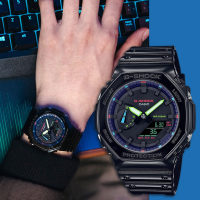 CASIO 卡西歐 G-SHOCK AI 探索虛擬彩虹系列雙顯錶 送禮推薦 GA-2100RGB-1A