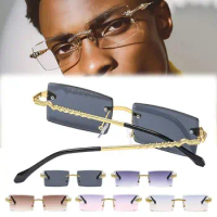 Rimless Cut Edge Sunglasses Vintage UV400 Protection Metal Frame Eyewear Frameless Shades for Women &amp; Men