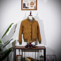 American Retro A1 Flight Suit, Suede Leather Deerskin Leather Jacket, Men's Short Jacket, Slim Fit Amei Kaji