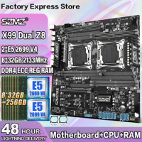 SZMZ X99 Dual Z8 Motherboard Socket LGA 2011-3 Set with 2 Pcs Xeon E5 2699 V4 CPU+8*32GB=256GB DDR4 2133MHZ ECC REG RAM X99 Kit