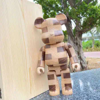 Horizontal Chess Bearbrick 400% Solid Wood Bear Horizontal Plaid Figure BE@RBRICK 28cm Trend Toy Figure