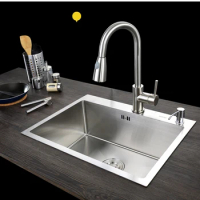 C&amp;C Kitchen Sink Vessel Set With Faucet Single Sink Kitchen Sink Washing Vanity SUS304 Stainless Steel