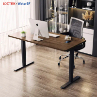 【Water3F】三段式雙馬達電動升降桌 USB-C+A快充版 DF1 (含安裝) 黑色桌架+深木紋桌板 160*80