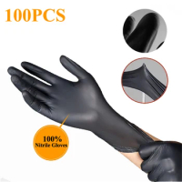 Nitrile Gloves Black 100pcs Car repair cleaning gloves Food Grade Waterproof Allergy Free Disposable Mechanic Work Safety Gloves