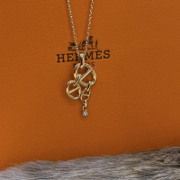 HERMES 愛馬仕Chaine d ancre Chaos 高級珠寶18K玫瑰金三環豬鼻配鑽石項鍊
