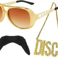 PESENARHippie Costume Accessorie Disco Necklace Sunglasses Mustache 60s 70s Costume Accessories Hippie Glasses Disco Theme Party