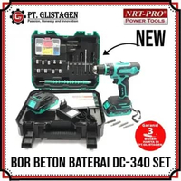 NRT PRO DC-340 Set Mesin Bor Baterai Cordless Drill Bor Tangan Impact Nrt Pro DC 340 Set - 2Baterai