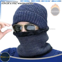 Kupluk Winter Pria & Wanita Unisex Set Syal Scarf & Topi Kupluk Musim Dingin Beanie Topi Bulu Wol Ra