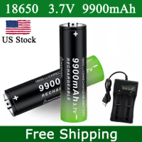 2PK 18650 Rechargeable Battery 3.7V 18650 9900mAh Large Capacity Li-ion Battery for Toys Flashlight Torch Battery+Charger