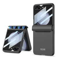 Magnetic hinge all-included case for Samsung Galaxy Z flip 5 case shockproof back glass film matte hard cover for Galaxy Z flip5