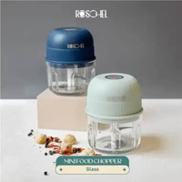 Roschel Mini Food Chopper 300 ML Rechargeable RFC 303 Mini Chopper Portable MPASI Bahan Kaca Navy Bl