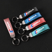 Car Carbon Fiber Leather Rope Keychain Key Ring for Hyundai KONA Car Accessories