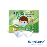 【藍鷹牌】N95立體型6-10歲兒童醫用口罩 (藍天藍/白雲白) 50片x3盒