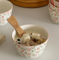 溫柔粉色碎花陶瓷米飯碗韓式少女心滿滿4.5英寸碗早餐酸奶燕麥【時尚大衣櫥】
