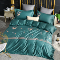【Betrise】瓔珞綠 莫蘭迪系列 加大頂級300織100%精梳長絨棉素色刺繡四件式被套床包組