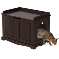 Wooden Cat Litter Box Furniture with Door, Espresso cat tree house pet supplies cat bed