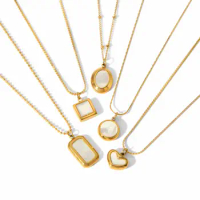 LQ Trendy White Shell Pendant Necklace 18k Gold Plated None Tarnish Stainless Steel Pendant Necklace for Women