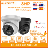 Original Hikvision 8MP 24/7ColorVu Turret IP Camera DS-2CD2387G2-LU Full Color POE IP67 Built-in Mic ColorVu Turret CCTV Cameras