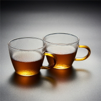琥珀把細紋品茗杯手工小茶杯套裝耐熱玻璃杯日式錘紋功夫帶把茶杯