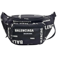 【Balenciaga 巴黎世家】BALENCIAGA 經典品牌字母LOGO塗鴉帆布斜背/腰包(黑色482389-2AA0F-1097)