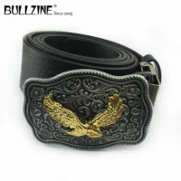 Bullzine zinc alloy western flying eagle belt buckle with gold and pewter finish with PU belt with connecting clasp FP-03704