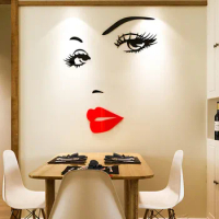 Beautiful Girl Wall Sticker Acrylic 3D Stickers Face Lips Makeup Room Decoration Decals Interior Home Decor Mirror Wallpaper