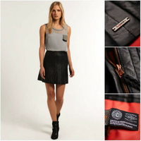 跩狗嚴選 極度乾燥 Superdry Leather Skirt 稀有限量款 黑色 真皮 皮衣 皮裙 百摺裙 短裙