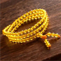 Baltic amber honey wax Buddha bead bracelet natural chicken oil yellow amber 8mm108 multi-ring hand string ladies