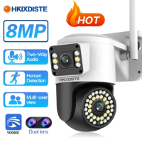 8MP WiFi IP Camera 4K HD Outdoor PTZ Security Protection Cam Dual Lens Dual Screen Motion Detection Video Surveillance CCTV Cam