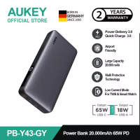 Aukey AUKEY Powerbank 20000mah PB-Y43-GY USB C 65W PD 3.0 Slim